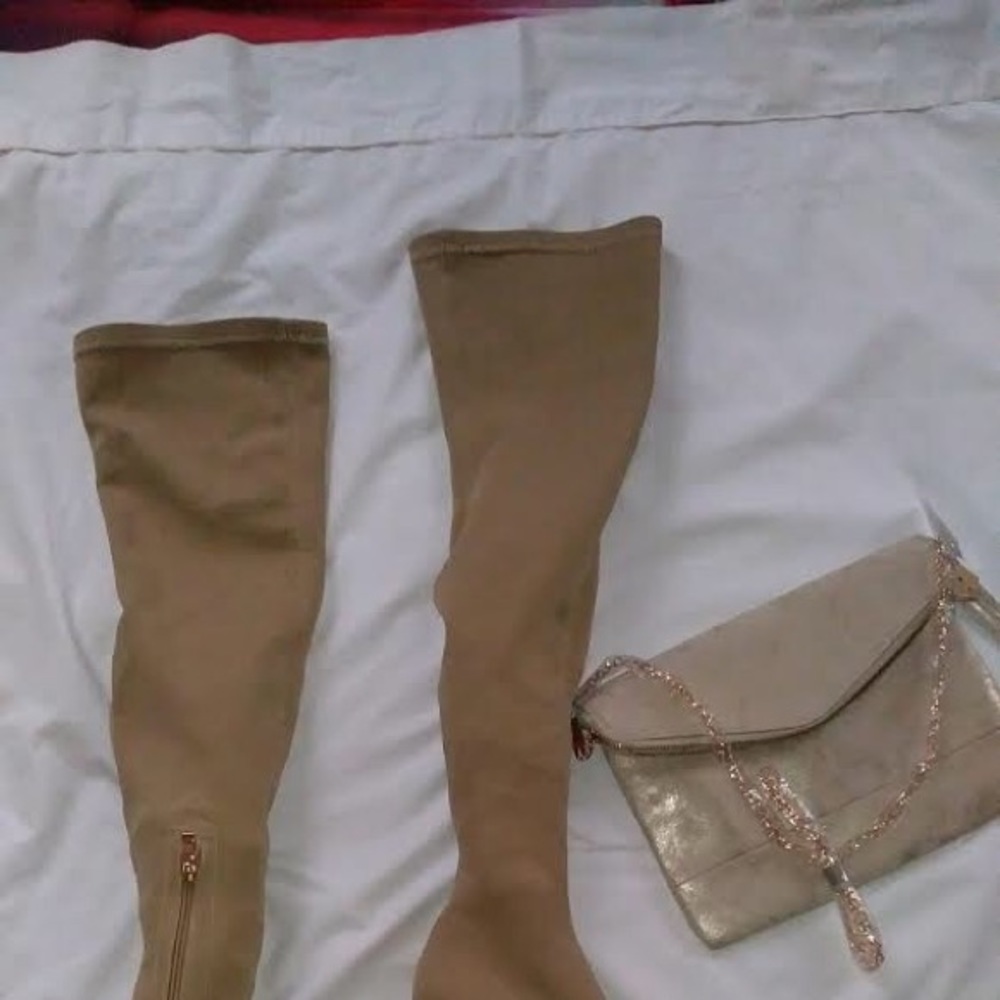 Herstyle Over the knew Tall Tan Boots. Stretchy - Picture 5 of 8